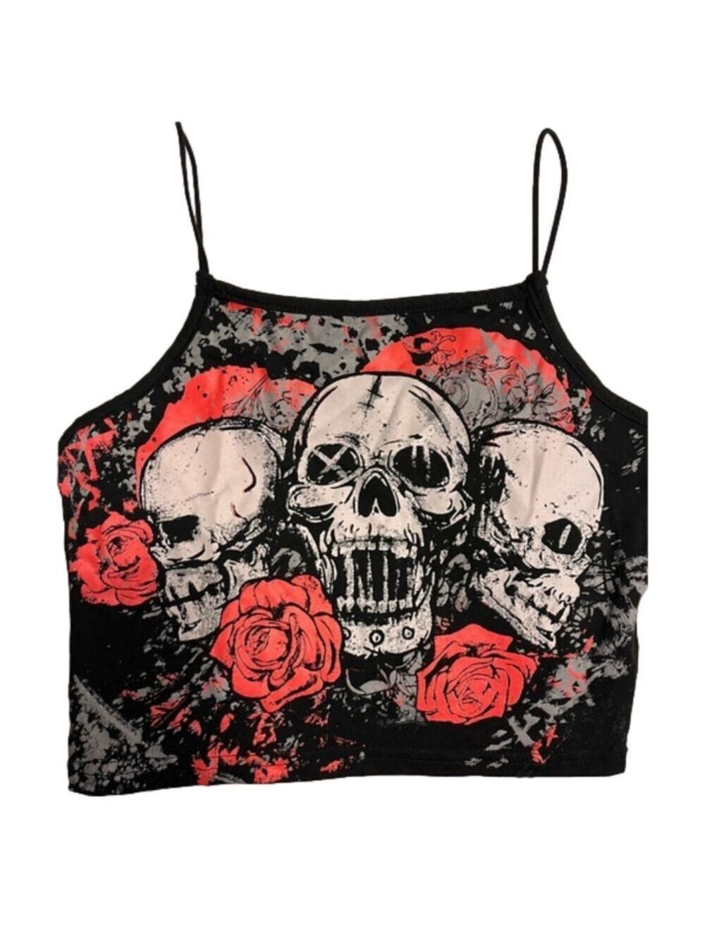 Romwe skull punk crop top with spaghetti straps size small
